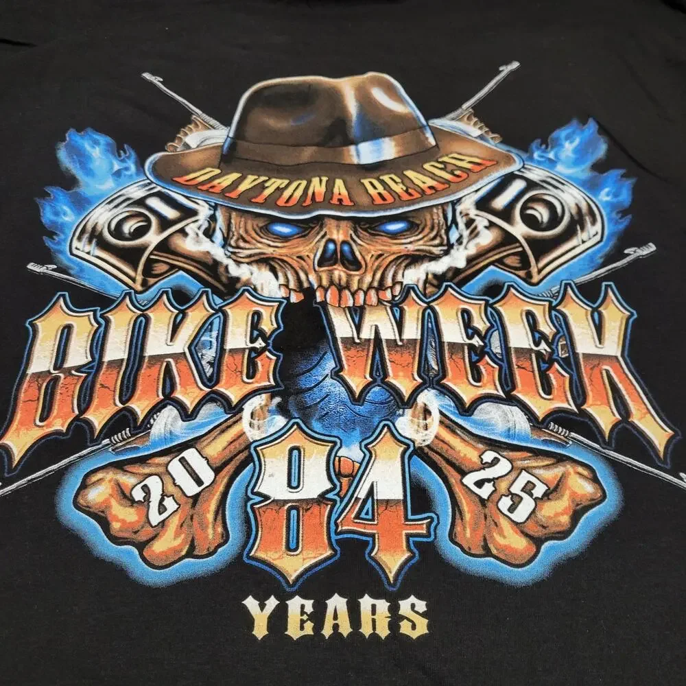 HARLEY DAVIDSON Shirt XL Black Daytona Beach Bike Week 2025 Skull Bones Blue New - Picture 11 of 11